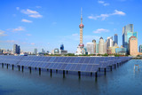 Fototapeta Most - Shanghai Bund skyline landmark at Ecological energy Solar panel