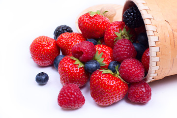 Wall Mural - Mix of juicy strawberries, blueberries, raspberries and blackber