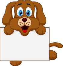 Cute Dog Cartoon With Blank Sign