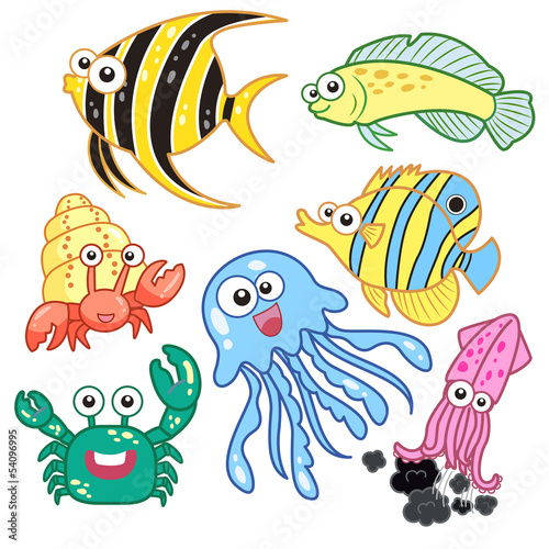 Naklejka na meble cartoon sea animals set with white background