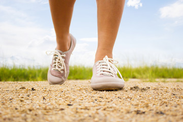 Close Up Woman Walking Outdoors