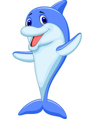 Wall Mural - Cute dolphin cartoon waving