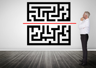 Poster - Thoughtful businessman looking at qr code
