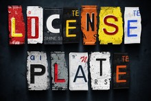 License Plate Word On Vintage Car Plates, Concept Sign