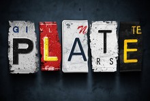 Plate Word On Vintage Car License Plates, Concept Sign
