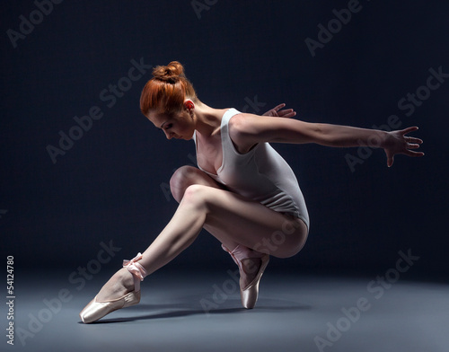 Fotografie, Tablou Graceful slender ballerina dancing in studio