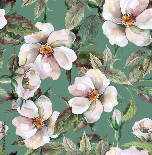 Nowoczesny obraz na płótnie Wild Roses Seamless Pattern