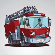 Cartoon Fire Truck Character Isolated