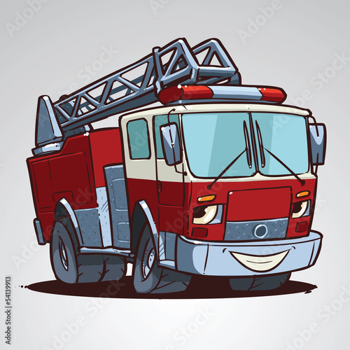 Fototapeta na wymiar Cartoon fire truck character isolated