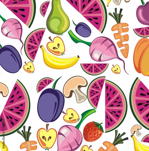 Fototapeta na wymiar Cartoon vegetables and fruits background