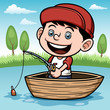 Vector illustration of Boy fishing in a boat