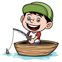 Vector Illustration Of Boy Fishing In A Boat