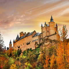 Canvas Print - sunset over Alcazar castle, Spain, Segovia