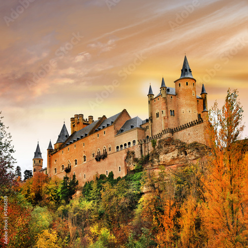 Fototapeta na wymiar sunset over Alcazar castle, Spain, Segovia