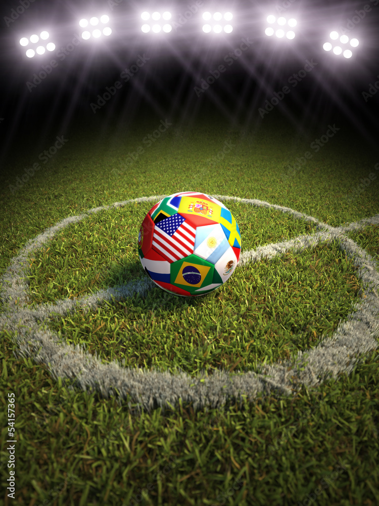 Foto-Schiebegardine Komplettsystem - Soccer ball on field with participating countries