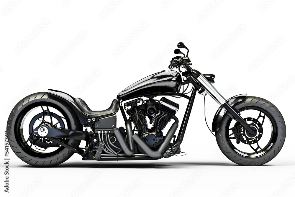 Foto-Doppelrollo - Custom black motorcycle side view on a white background