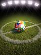Soccer ball on field with participating countries