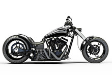 Custom Black Motorcycle Side View On A White Background