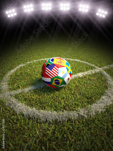 Foto-Schiebegardine Komplettsystem - Soccer ball on field with participating countries (von Digital Storm)