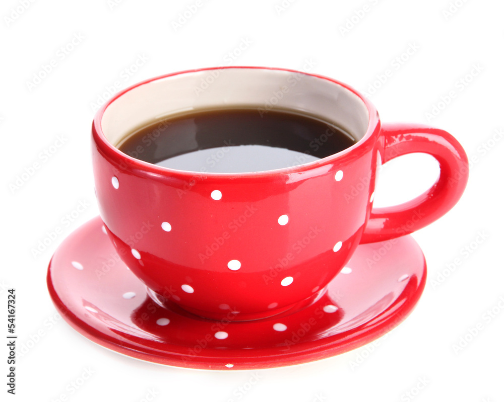Cup of coffee with coffee beans, isolated on white