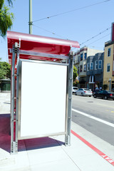 Bus stop billboard in american city downtown