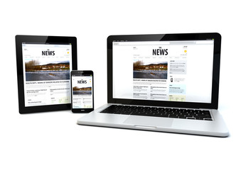 Canvas Print - news on a tablet, laptop and phone