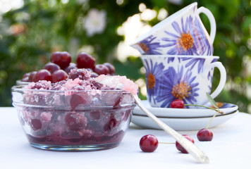 Wall Mural - tea and cherry in sugar