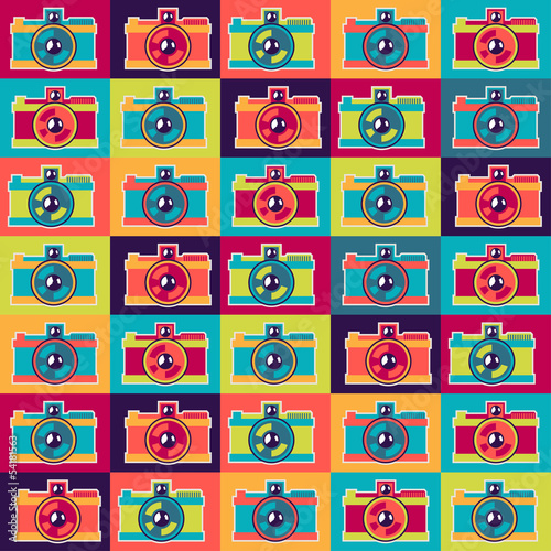 Naklejka na meble Seamless pattern in retro style with cameras.