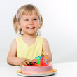 © karelnoppe - Three year old with birthday cake.