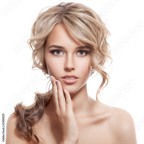 Fotografie, Obraz Beautiful Blonde Girl. Healthy Long Curly Hair.