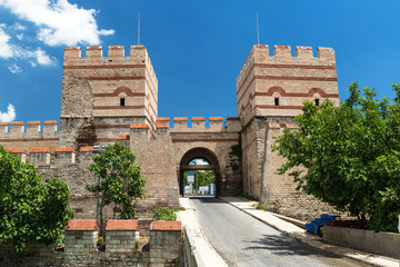 Famous ancient walls of Constantinople in Istanbul, Turkey