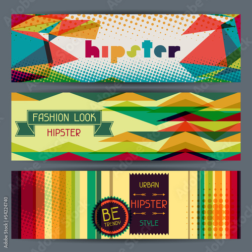 Fototapeta na wymiar Hipster horizontal banners in retro style.