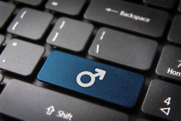 Wall Mural - blue keyboard key male symbol, gender background