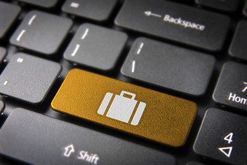 Wall Mural - yellow keyboard key briefcase, business background