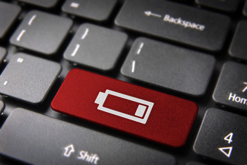Wall Mural - red keyboard key low battery, energy background