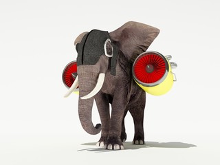 Wall Mural - Elephant with a jet engine