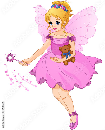 Nowoczesny obraz na płótnie Illustration of a cute girl in a purple dress with fairy wings.