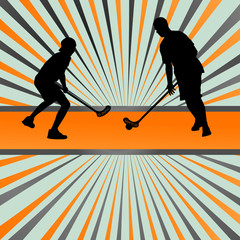 Wall Mural - Floorball player vector silhouette background abstract burst