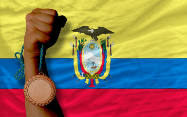 Poster - Bronze medal for sport and  national flag of ecuador