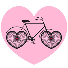 Vector Poster With Bicycle On Pink Heart