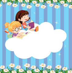Aufkleber - An empty cloud template with two girls reading