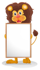 Sticker - A lion smiling holding an empty board