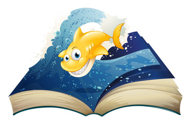Aufkleber - An open storybook with a smiling shark