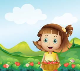 Poster - A girl holding a basket of strawberries