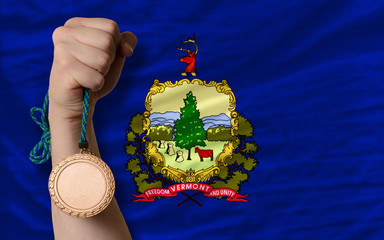 Poster - Bronze medal for sport and  flag of american state of vermont