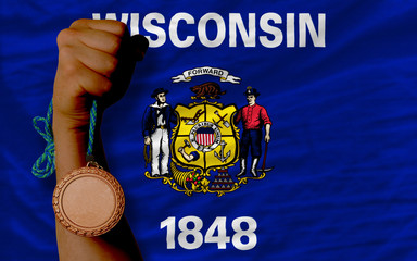 Poster - Bronze medal for sport and  flag of american state of wisconsin