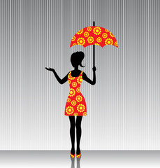 Wall Mural - woman with an umbrella in a bright dress