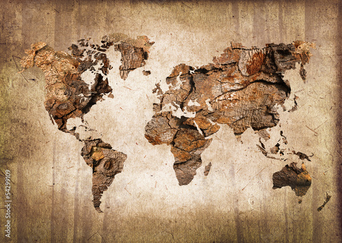 Naklejka nad blat kuchenny Carte du monde bois, texture vintage