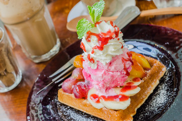 Wall Mural - Waffle with icecream