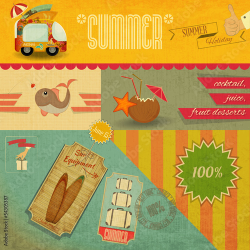 Naklejka nad blat kuchenny Retro Summer Card